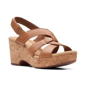 Clarks GiselleSlingback Wedge Sandals Comfort Shoes Tan Size 8.5 MSRP $100